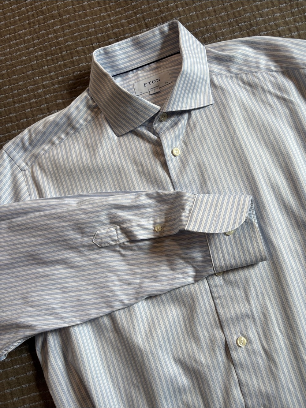Eton Men's Contemporary Fit Blue White Striped Dress Shirt Size 44 17.5 XL